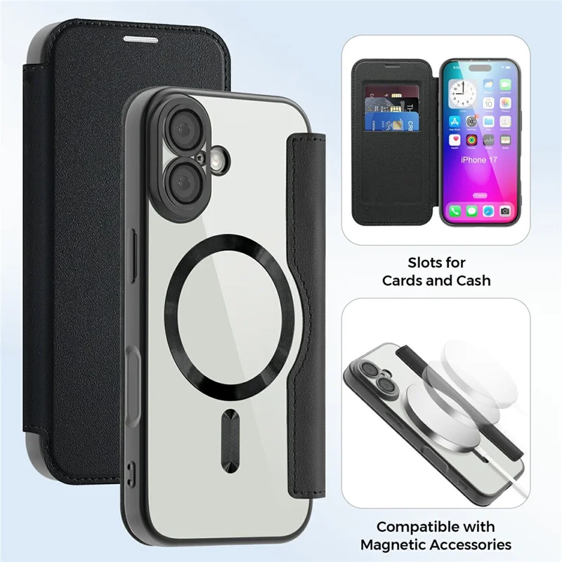 For iPhone 17 Case Compatible with MagSafe RFID Blocking Leather Phone Cover - Black - 8
