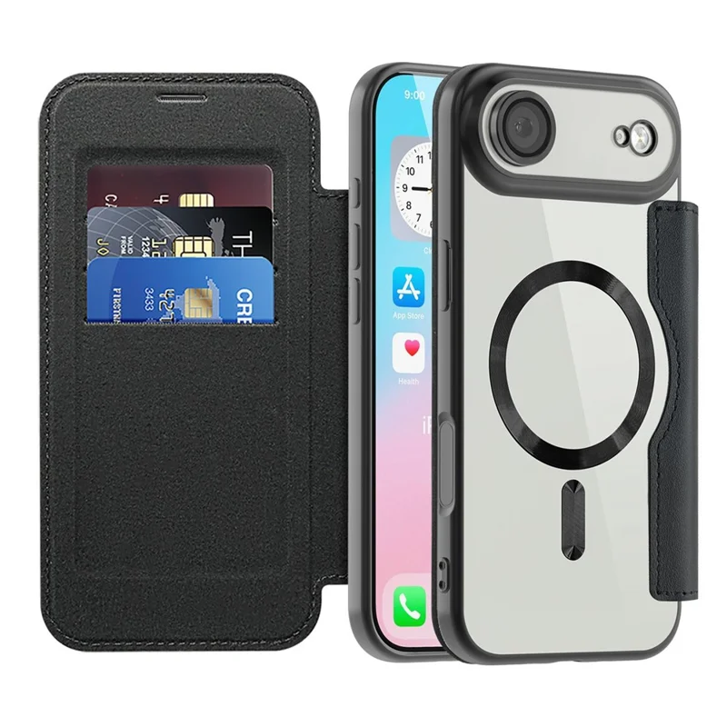 For iPhone Air Case Compatible with MagSafe RFID Blocking Leather Phone Cover - Black - 2