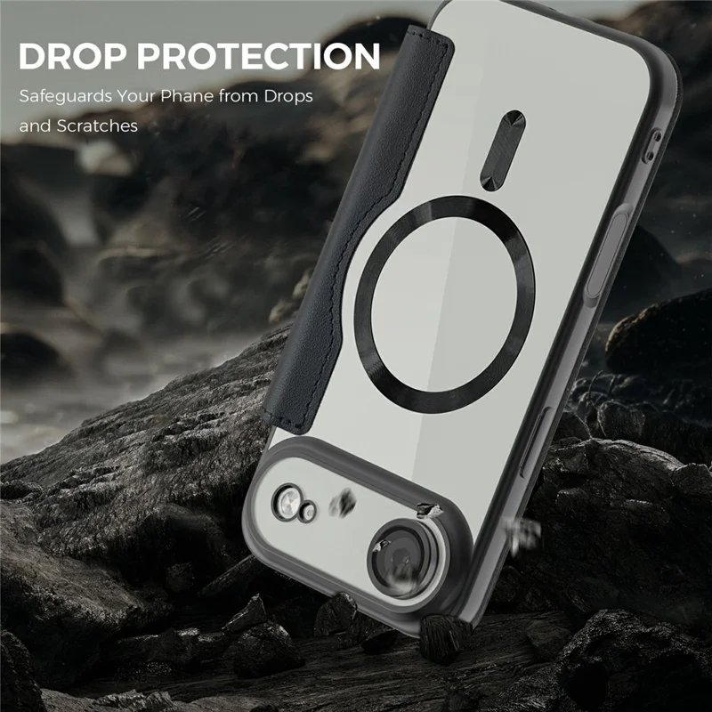 For iPhone Air Case Compatible with MagSafe RFID Blocking Leather Phone Cover - Black - 5