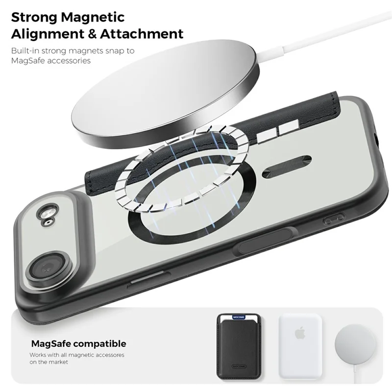 For iPhone Air Case Compatible with MagSafe RFID Blocking Leather Phone Cover - Black - 7