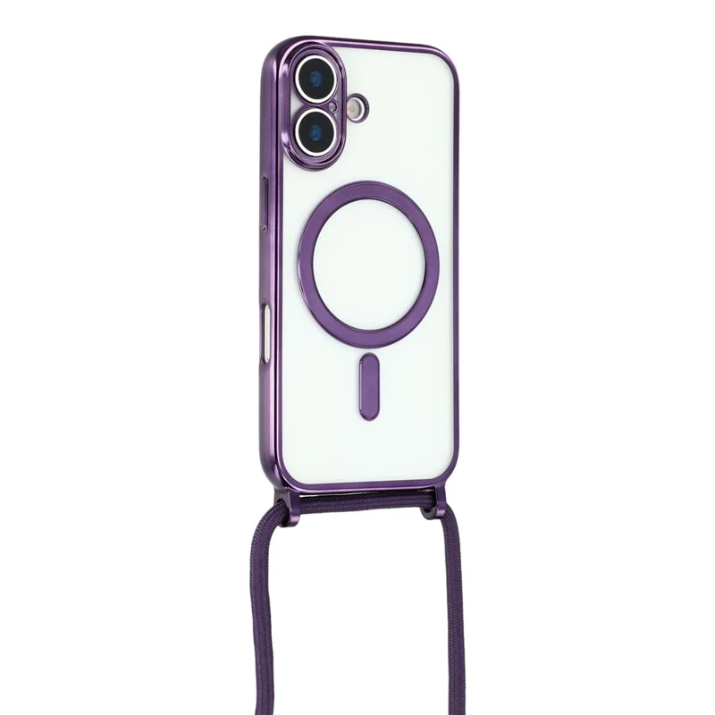 For iPhone 17 Case Compatible with MagSafe Electroplating Edge TPU Phone Cover with Shoulder Strap - Purple - 3