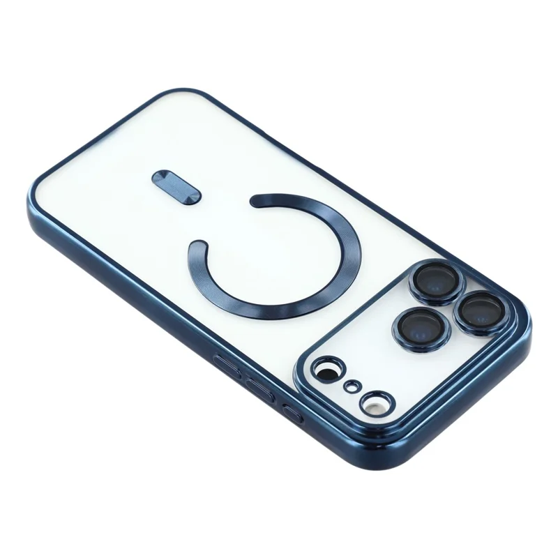 For iPhone 17 Pro Max Case Compatible with MagSafe Electroplated TPU Phone Cover with Lens Film - Navy Blue - 5