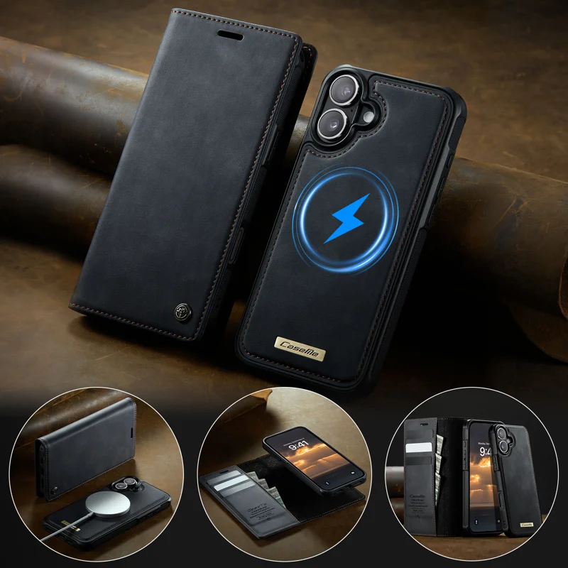CASEME For iPhone 17 Case C49 Compatible with MagSafe RFID Blocking Detachable Wallet Leather Phone Cover - Black - 10