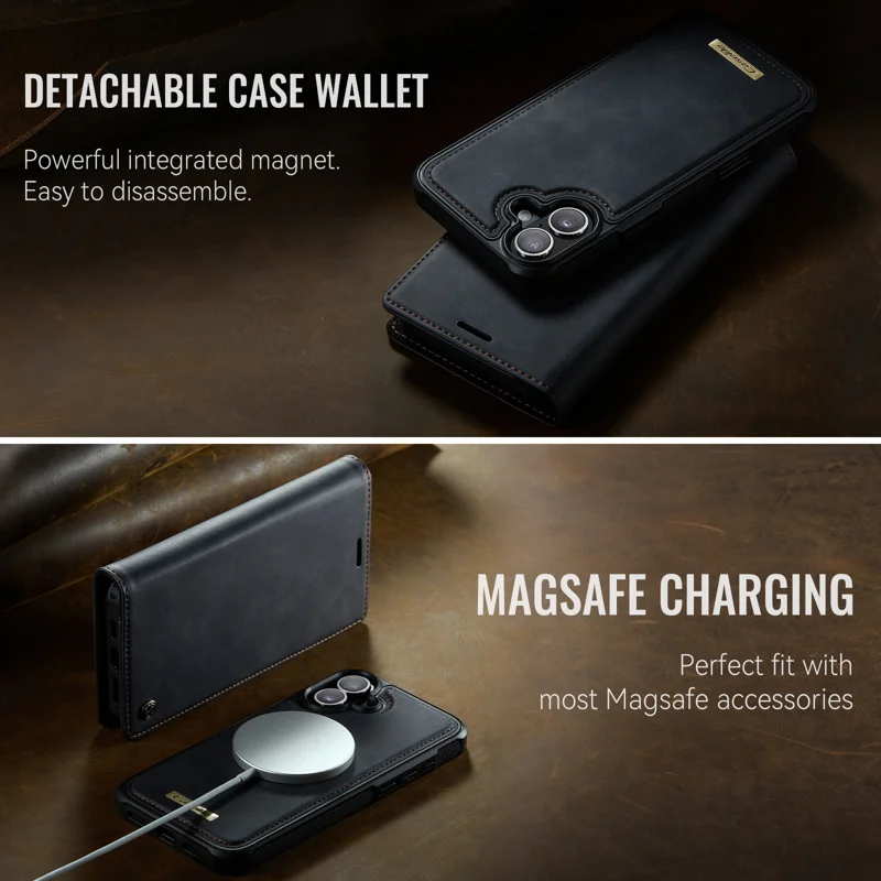 CASEME For iPhone 17 Case C49 Compatible with MagSafe RFID Blocking Detachable Wallet Leather Phone Cover - Black - 11