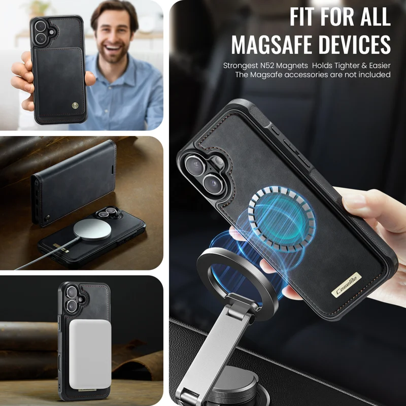 CASEME For iPhone 17 Case C49 Compatible with MagSafe RFID Blocking Detachable Wallet Leather Phone Cover - Black - 3