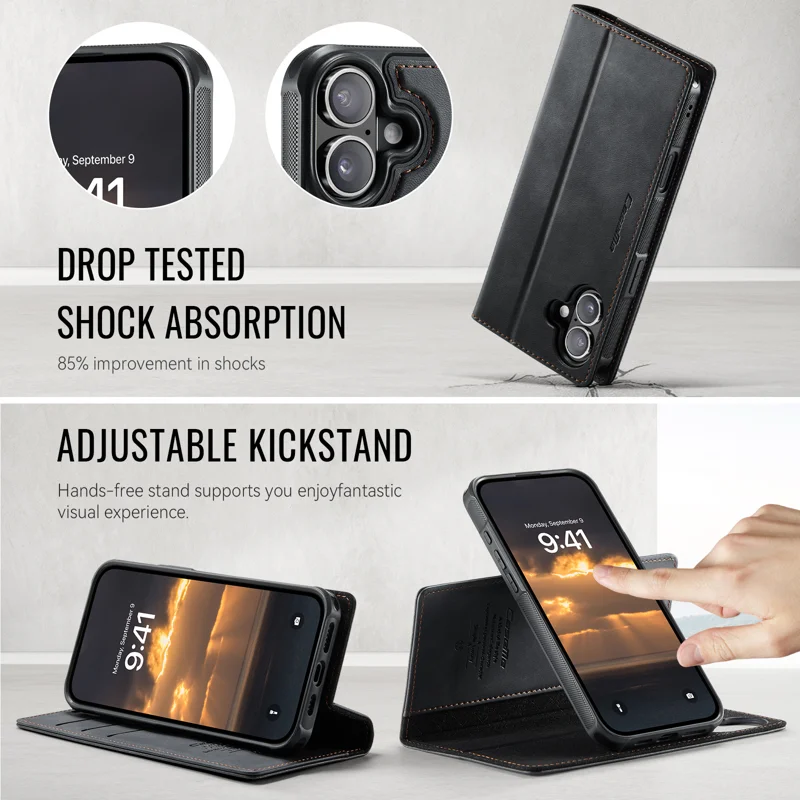 CASEME For iPhone 17 Case C49 Compatible with MagSafe RFID Blocking Detachable Wallet Leather Phone Cover - Black - 5