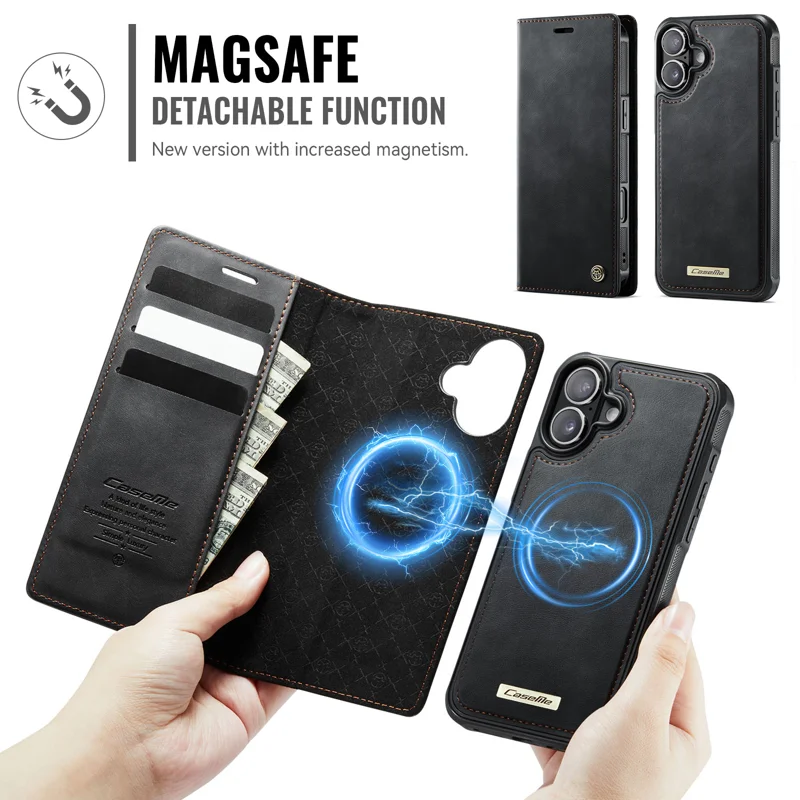 CASEME For iPhone 17 Case C49 Compatible with MagSafe RFID Blocking Detachable Wallet Leather Phone Cover - Black - 6