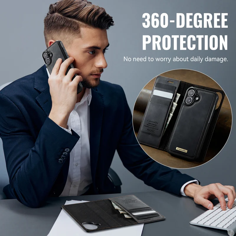 CASEME For iPhone 17 Case C49 Compatible with MagSafe RFID Blocking Detachable Wallet Leather Phone Cover - Black - 8