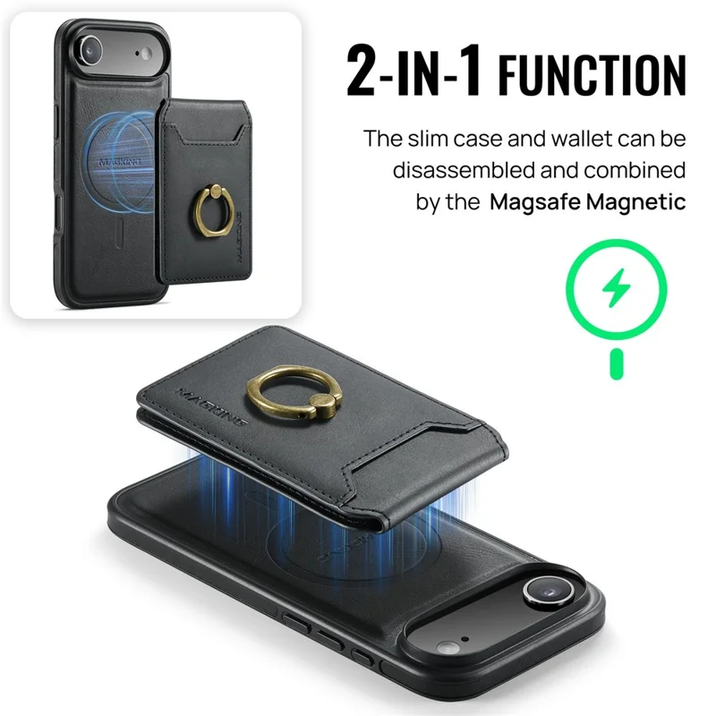 MAGKING K1 Series For iPhone Air Magnetic Case PC + TPU + PU Phone Cover with Card Holder - Black - 10