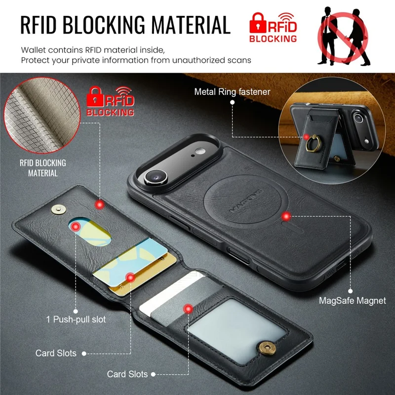 MAGKING K1 Series For iPhone Air Magnetic Case PC + TPU + PU Phone Cover with Card Holder - Black - 11