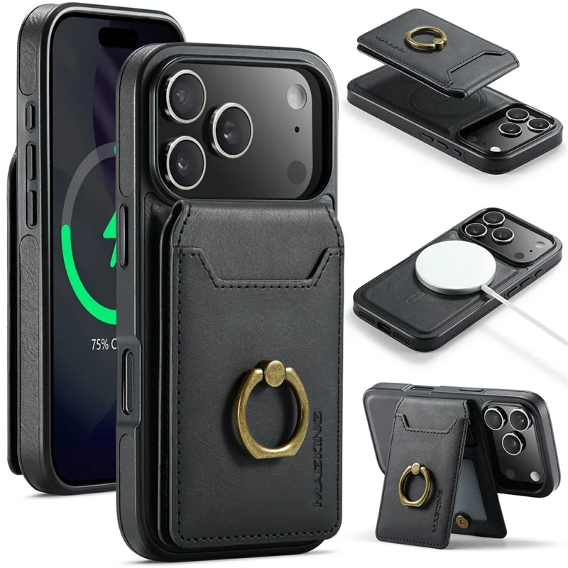 MAGKING K1 Series For iPhone 18 Pro / 17 Pro Magnetic Case PC + TPU + PU Phone Cover with Card Holder - Black - 1