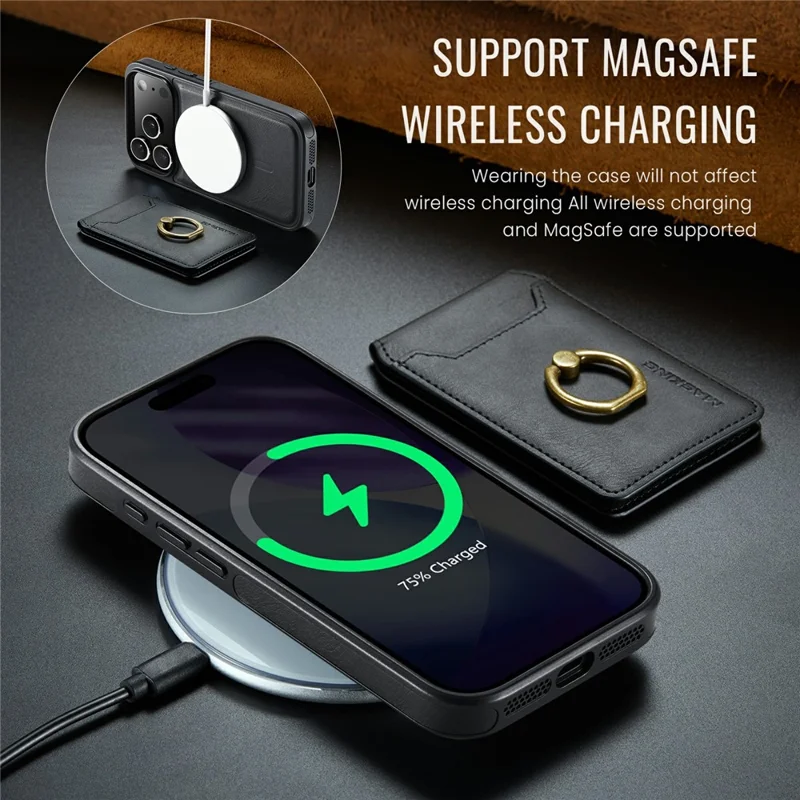 MAGKING K1 Series For iPhone 18 Pro / 17 Pro Magnetic Case PC + TPU + PU Phone Cover with Card Holder - Black - 12