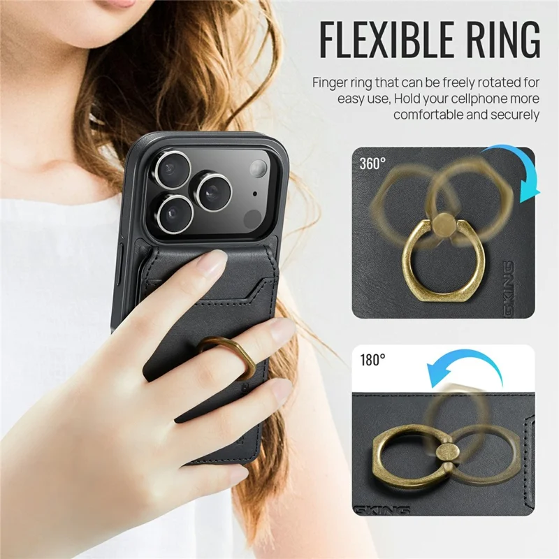 MAGKING K1 Series For iPhone 18 Pro / 17 Pro Magnetic Case PC + TPU + PU Phone Cover with Card Holder - Black - 7