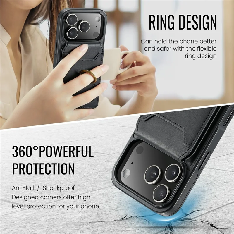 MAGKING K1 Series For iPhone 18 Pro / 17 Pro Magnetic Case PC + TPU + PU Phone Cover with Card Holder - Black - 9