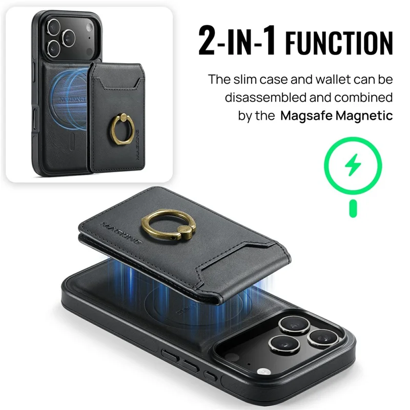 MAGKING K1 Series For iPhone 18 Pro Max / 17 Pro Max Magnetic Case PC + TPU + PU Phone Cover with Card Holder - Black - 10