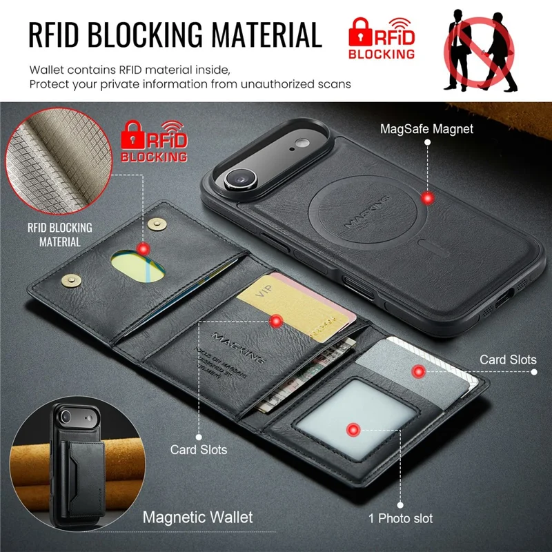 MAGKING K2 Series For iPhone Air Case Compatible with MagSafe PC + TPU + PU Phone Cover - Black - 7