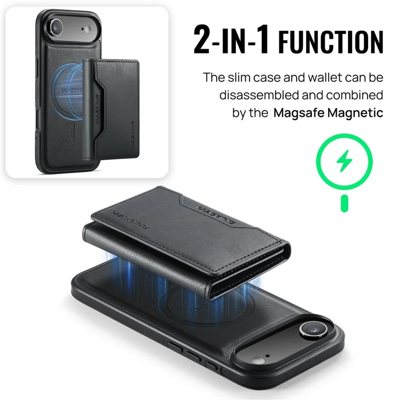 MAGKING K2 Series For iPhone Air Case Compatible with MagSafe PC + TPU + PU Phone Cover - Black - 8