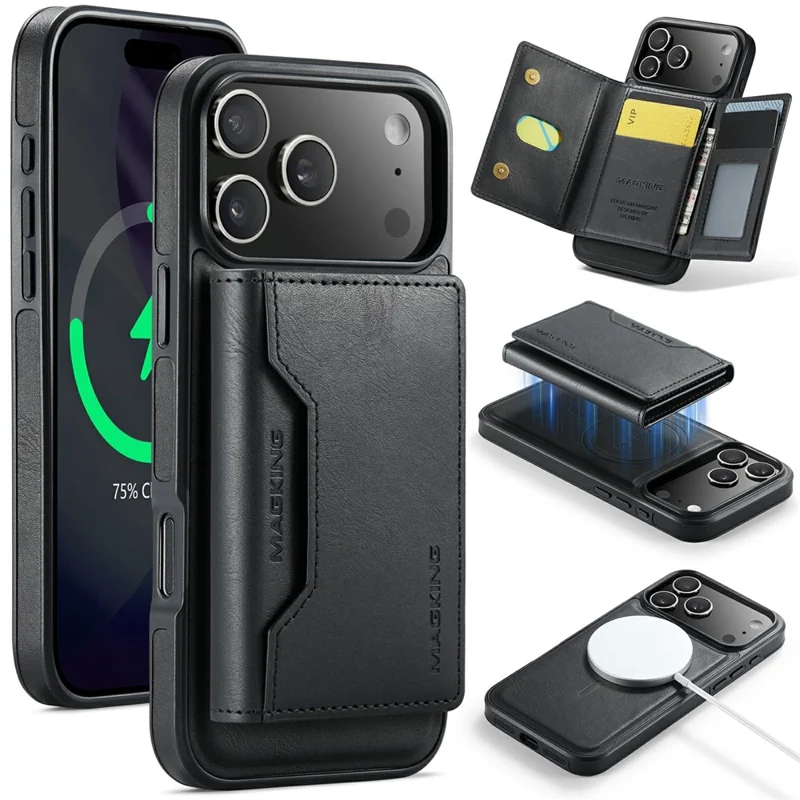 MAGKING K2 Series For iPhone 18 Pro / 17 Pro Case Compatible with MagSafe PC + TPU + PU Phone Cover - Black - 1