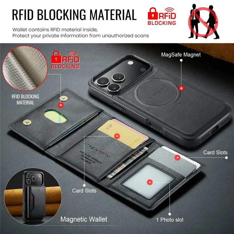 MAGKING K2 Series For iPhone 18 Pro / 17 Pro Case Compatible with MagSafe PC + TPU + PU Phone Cover - Black - 7