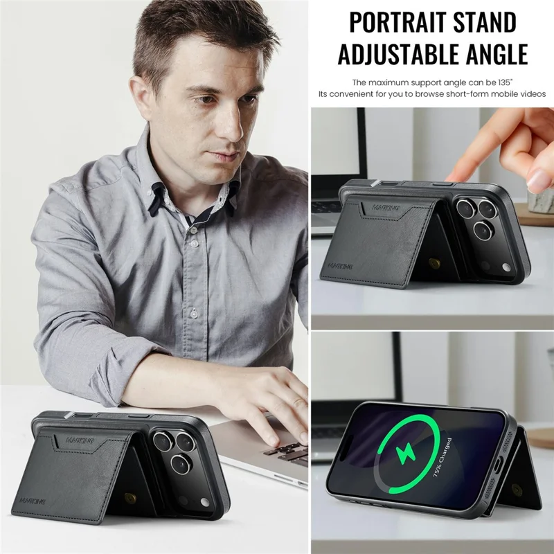 MAGKING K2 Series For iPhone 18 Pro Max / 17 Pro Max Case Compatible with MagSafe PC + TPU + PU Phone Cover - Black - 10