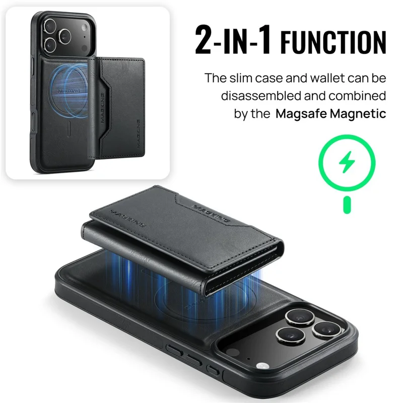 MAGKING K2 Series For iPhone 18 Pro Max / 17 Pro Max Case Compatible with MagSafe PC + TPU + PU Phone Cover - Black - 8