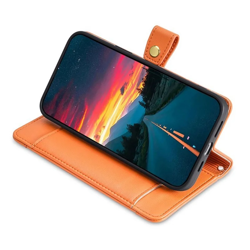 For iPhone 17 Pro Max Leather Case Zipper Pocket Wallet Phone Cover with 2 Straps - Orange - 3