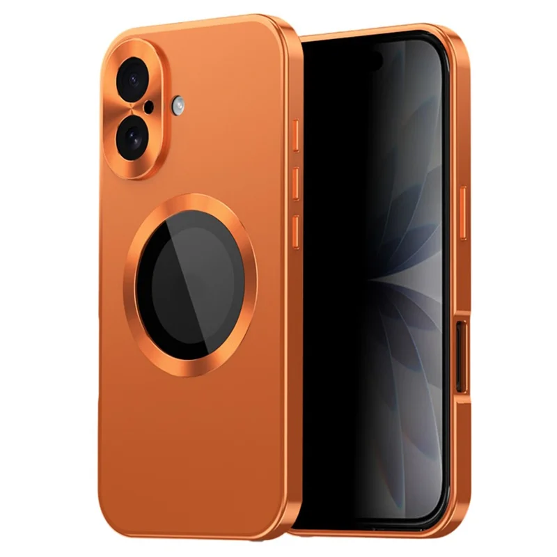 For iPhone 17 Case Compatible with MagSafe PC + Metal Phone Cover with Anti Spy Screen Film - Orange - 1
