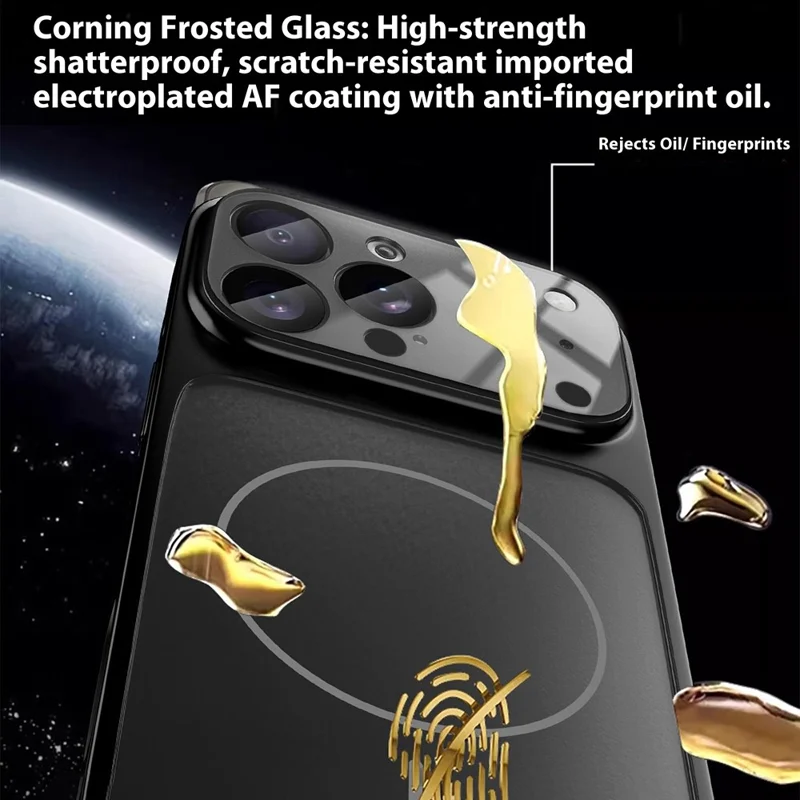 For iPhone 16 Pro Max Magnetic Case Transfer to 17 Pro Max PC Phone Cover with AG Corning Glass Lens Film - Titanium Grey - 4