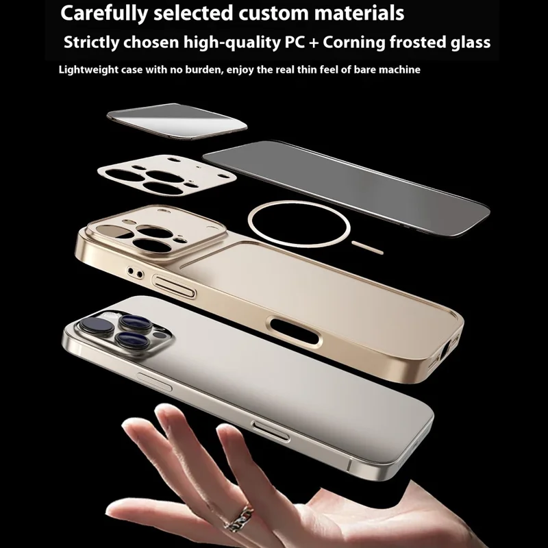For iPhone 16 Pro Magnetic Case Transfer to 17 Pro PC Phone Cover with AG Corning Glass Lens Film - Titanium Grey - 5