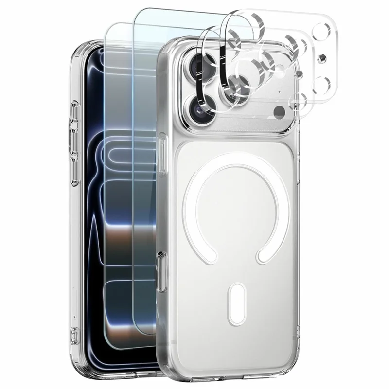 NORTHJO 5 in 1 Set for iPhone 17 Pro Max Magnetic Case PC + TPU Phone Cover with 2 Front Screen Protector + 2 Lens Film - 1
