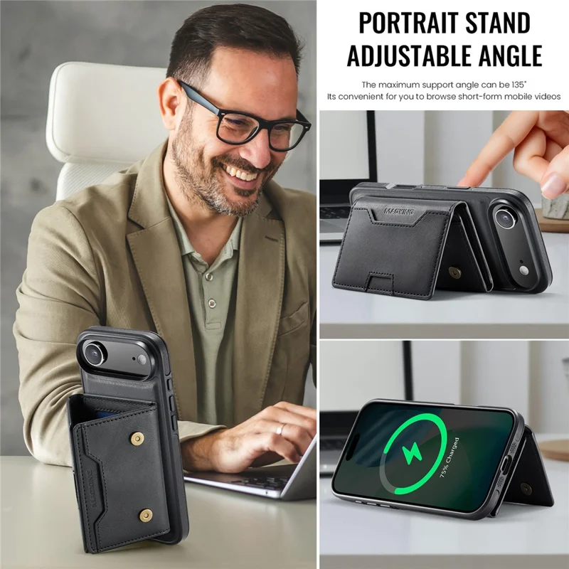 MAGKING K4 Series For iPhone Air Case Compatible with MagSafe Detachable Wallet PU TPU PC Phone Cover - Black - 11