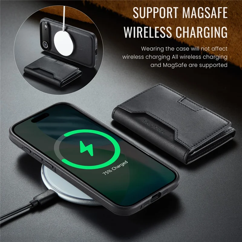 MAGKING K4 Series For iPhone Air Case Compatible with MagSafe Detachable Wallet PU TPU PC Phone Cover - Black - 8