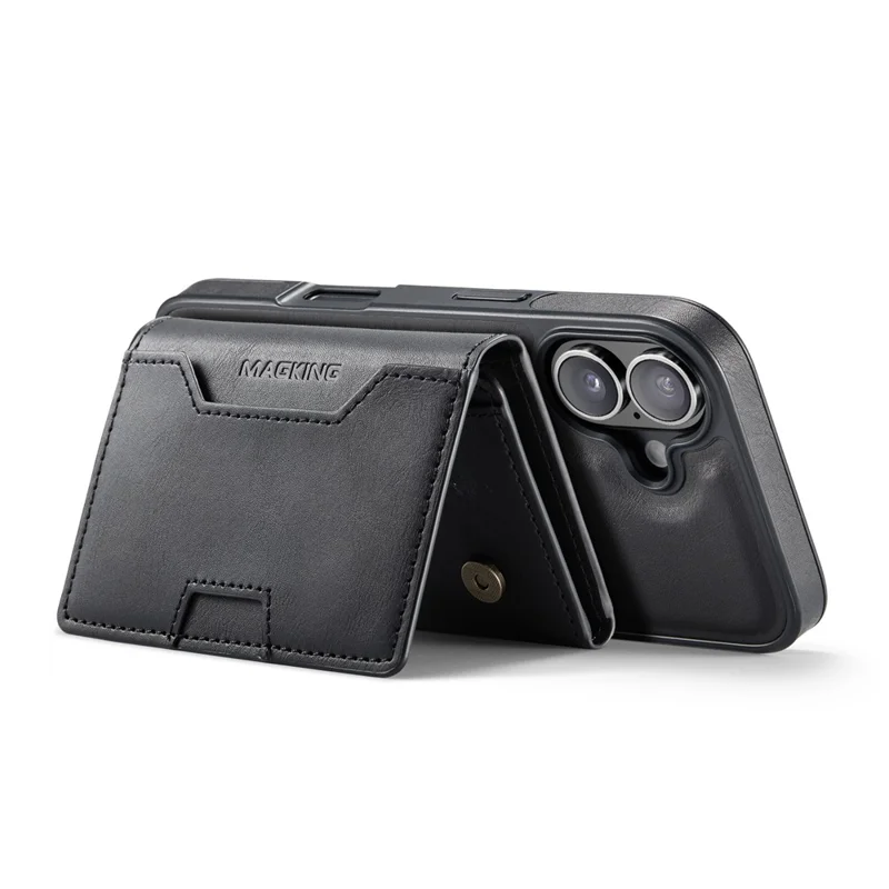 MAGKING K4 Series For iPhone 16 Case Compatible with MagSafe Detachable Wallet PU TPU PC Phone Cover - Black - 3