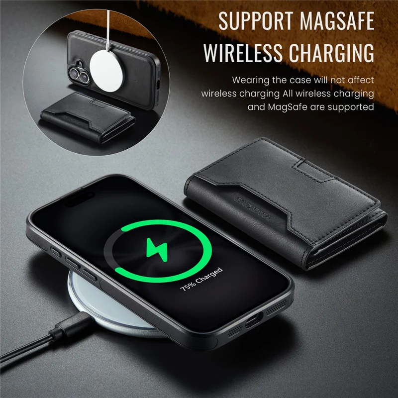 MAGKING K4 Series For iPhone 16 Case Compatible with MagSafe Detachable Wallet PU TPU PC Phone Cover - Black - 7