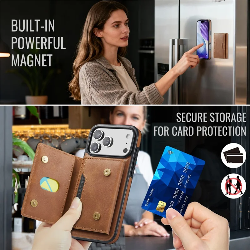 MAGKING K4 Series For iPhone 18 Pro / 17 Pro Case Compatible with MagSafe Detachable Wallet PU TPU PC Phone Cover - Brown - 10