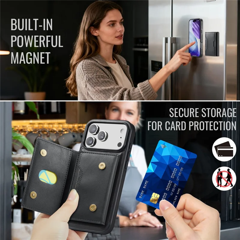 MAGKING K4 Series For iPhone 18 Pro Max / 17 Pro Max Case Compatible with MagSafe Detachable Wallet PU TPU PC Phone Cover - Black - 10
