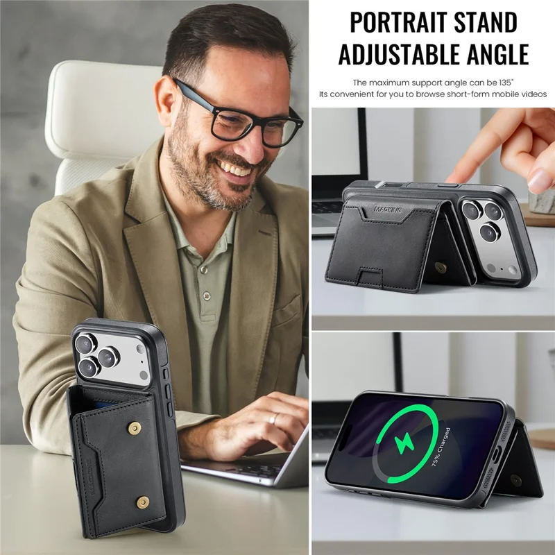 MAGKING K4 Series For iPhone 18 Pro Max / 17 Pro Max Case Compatible with MagSafe Detachable Wallet PU TPU PC Phone Cover - Black - 11