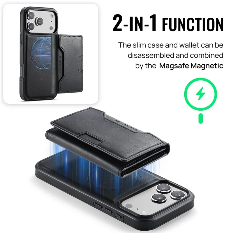 MAGKING K4 Series For iPhone 18 Pro Max / 17 Pro Max Case Compatible with MagSafe Detachable Wallet PU TPU PC Phone Cover - Black - 5