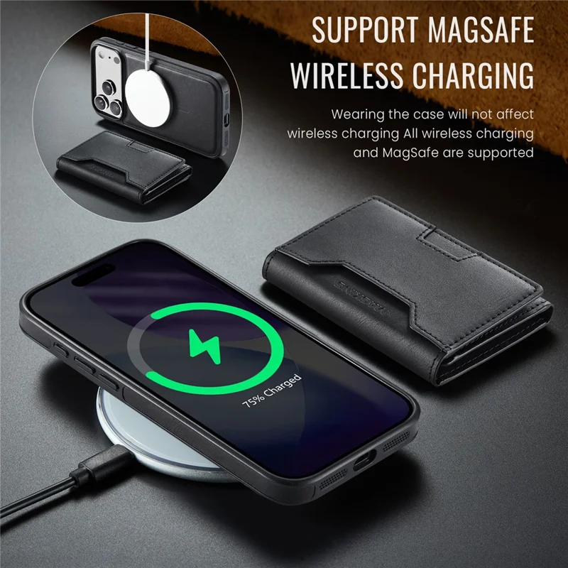 MAGKING K4 Series For iPhone 18 Pro Max / 17 Pro Max Case Compatible with MagSafe Detachable Wallet PU TPU PC Phone Cover - Black - 8