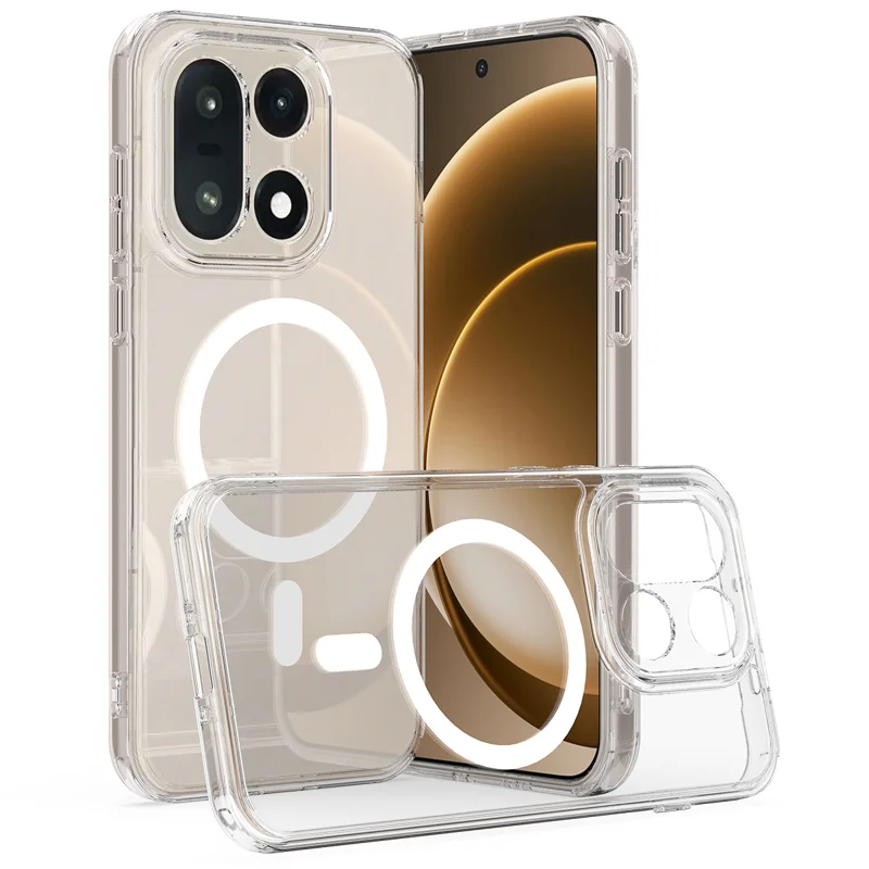 For OnePlus 15 5G Clear Phone Magnetic Case TPU+Acrylic Back Cover - Clear - 1