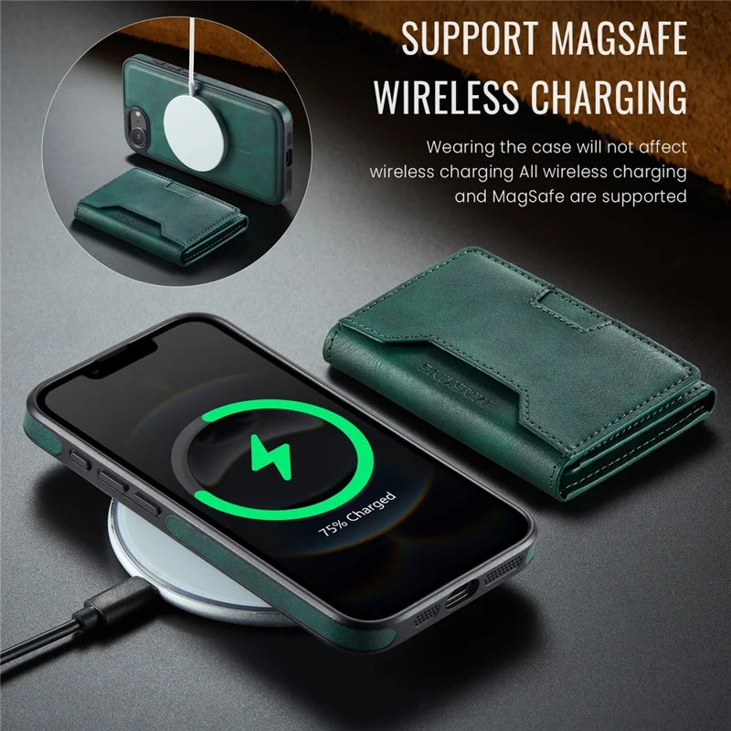 MAGKING K4 Series For iPhone 17e / 16e Case Compatible with MagSafe Detachable Wallet PU TPU PC Phone Cover - Green - 5