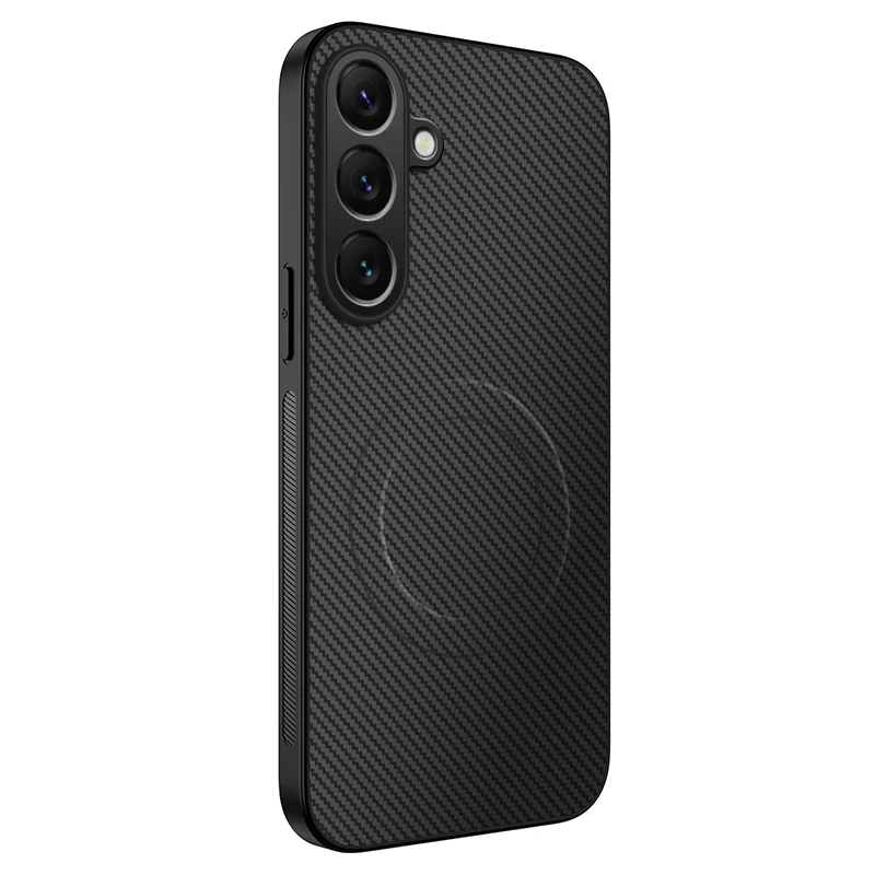WANLONFENG For Samsung Galaxy A37 5G Magnetic Case TQ Series Carbon Fiber Texture PC TPU Phone Cover - Black - 1