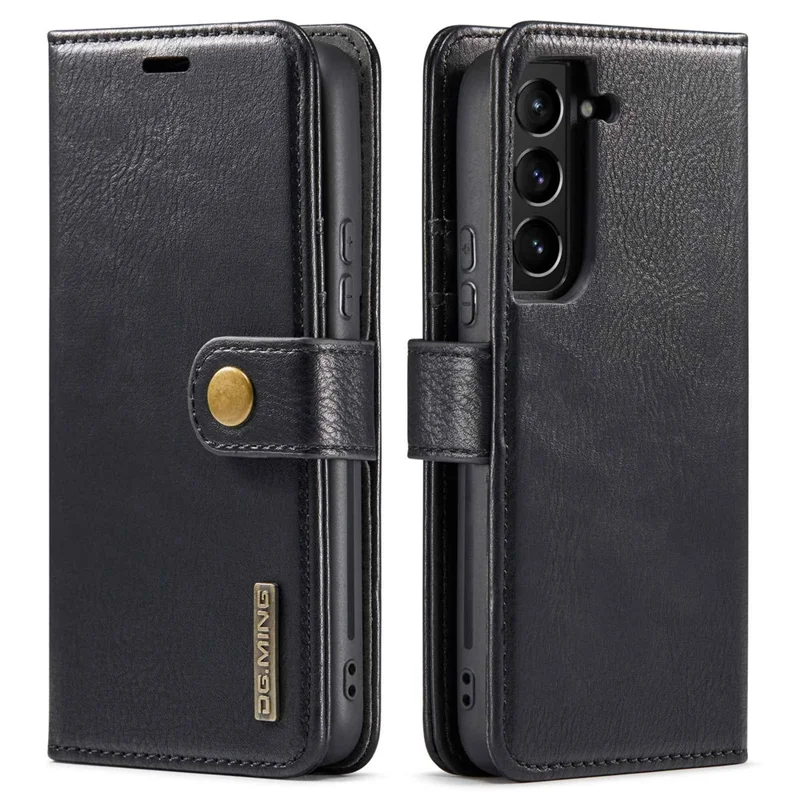 DG.MING For Samsung Galaxy S23 Detachable Split Leather Case Stand Wallet Full Protection Phone Cover - Black - 1