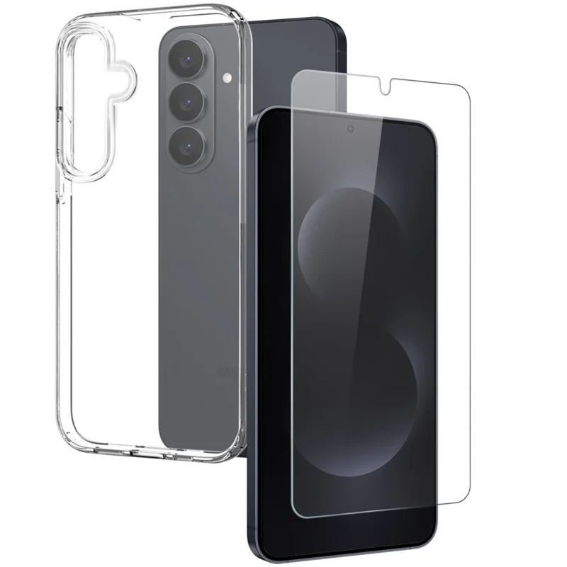 NORTHJO For Samsung Galaxy S26 Case Soft TPU Clear Phone Cover with Tempered Glass Screen Protector (Support Fingerprint Unlock) - Transparent - 1