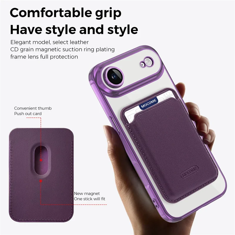 For iPhone Air Case with Detachable Card Holder Compatible with MagSafe Electroplated TPU + PC Phone Cover Built-in Lens Film - Purple - 3