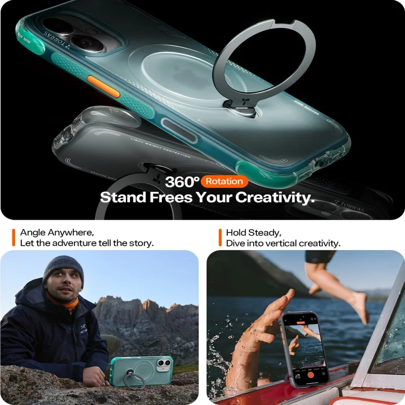 TORRAS For iPhone 17 Ostand Q3 Air Series Magnetic Case with Kickstand Shockproof PC + TPU Phone Cover - Black - 4