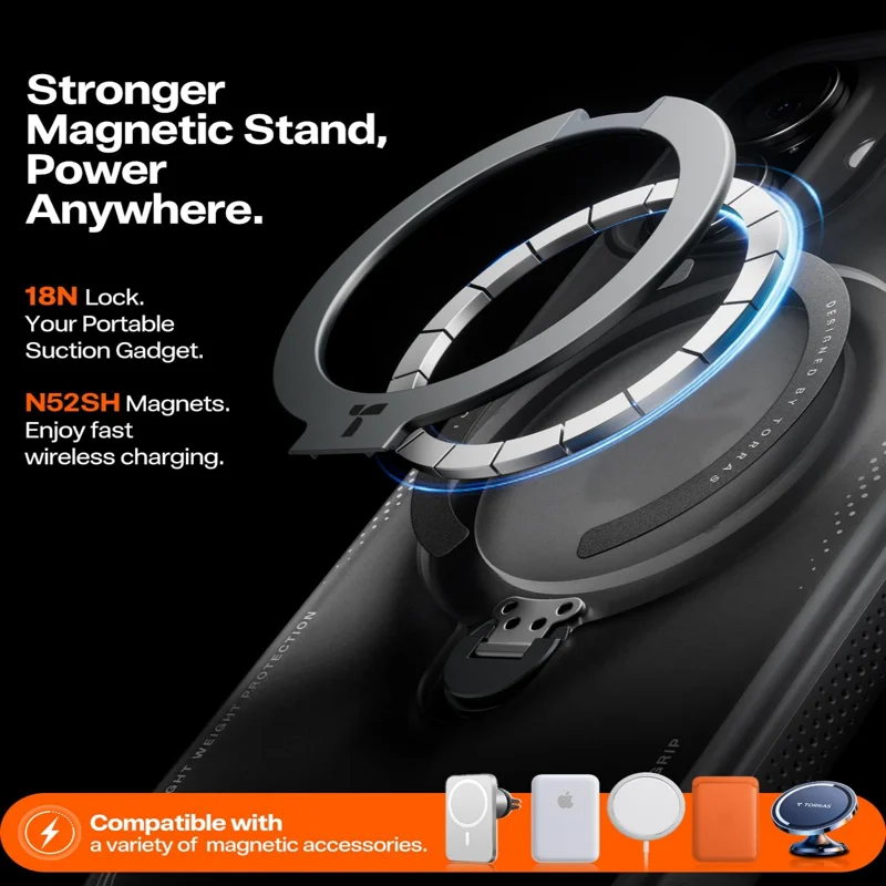TORRAS For iPhone 17 Ostand Q3 Air Series Magnetic Case with Kickstand Shockproof PC + TPU Phone Cover - Black - 5