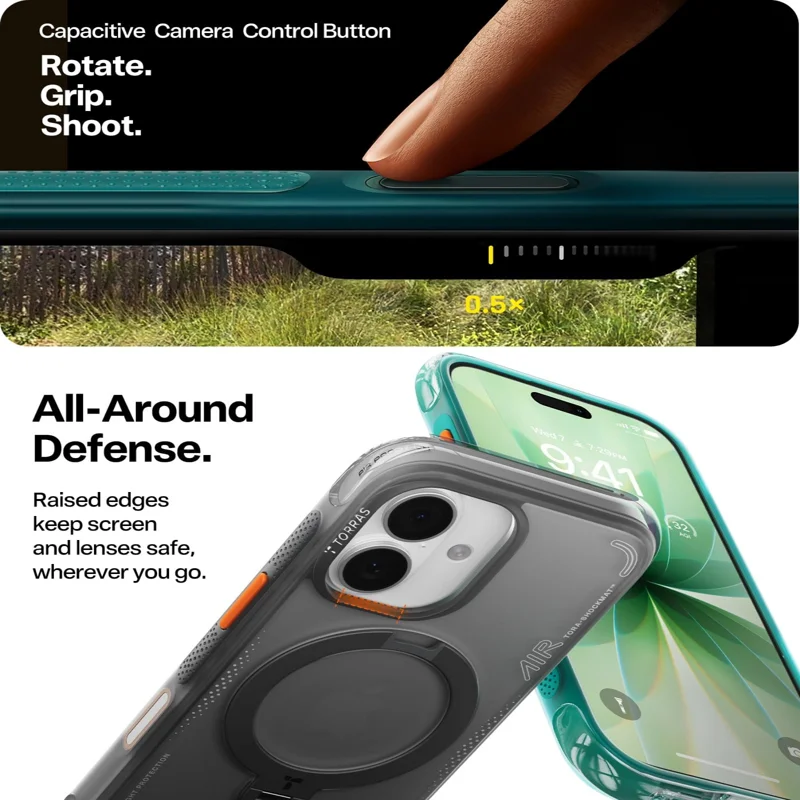 TORRAS For iPhone 17 Ostand Q3 Air Series Magnetic Case with Kickstand Shockproof PC + TPU Phone Cover - Black - 6