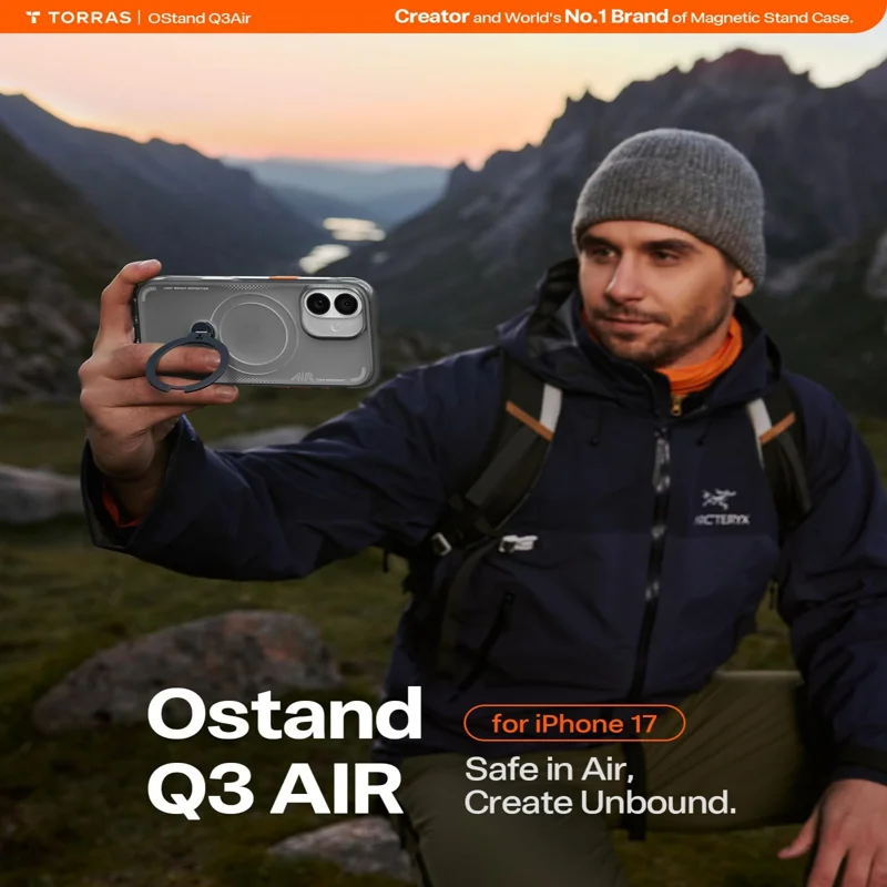 TORRAS For iPhone 17 Ostand Q3 Air Series Magnetic Case with Kickstand Shockproof PC + TPU Phone Cover - Black - 7
