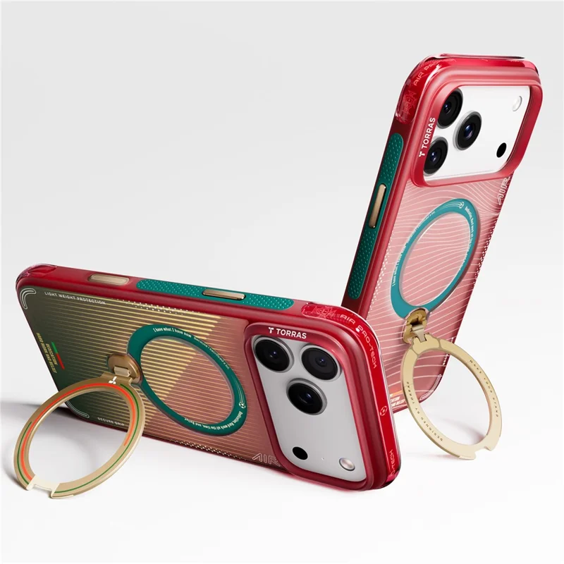 TORRAS Ostand Q3 Air for iPhone 17 Pro Max Magnetic Case 360° Rotating Kickstand TPU PC Phone Cover, FPF Limited Edition - Wave of Passion - 4